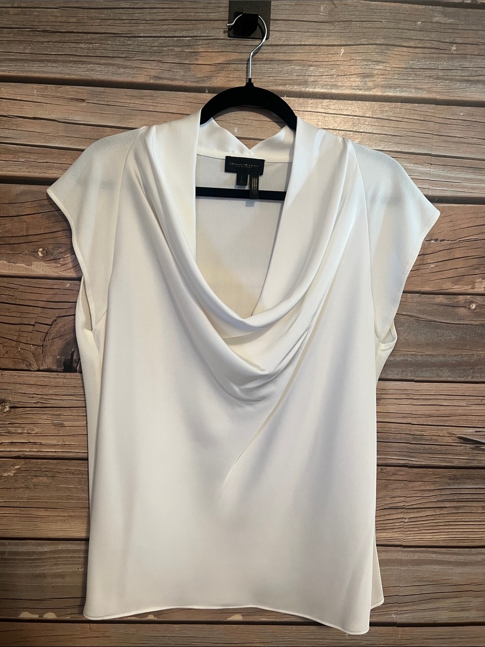 Donna Karan Ivory Draped Cowl Neck Cap-Sleeve Top